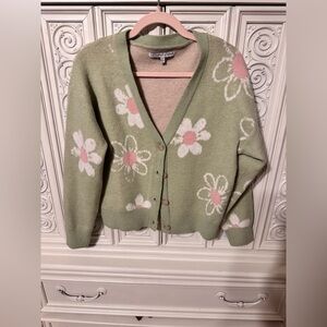 Green floral cardigan. Size medium. Button up.